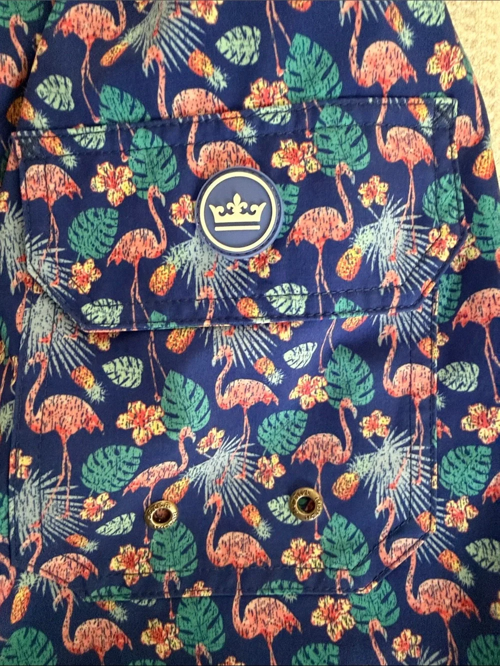 Peter Millar Navy Blue Flamingo & Leaf Hybrid Swim Shorts